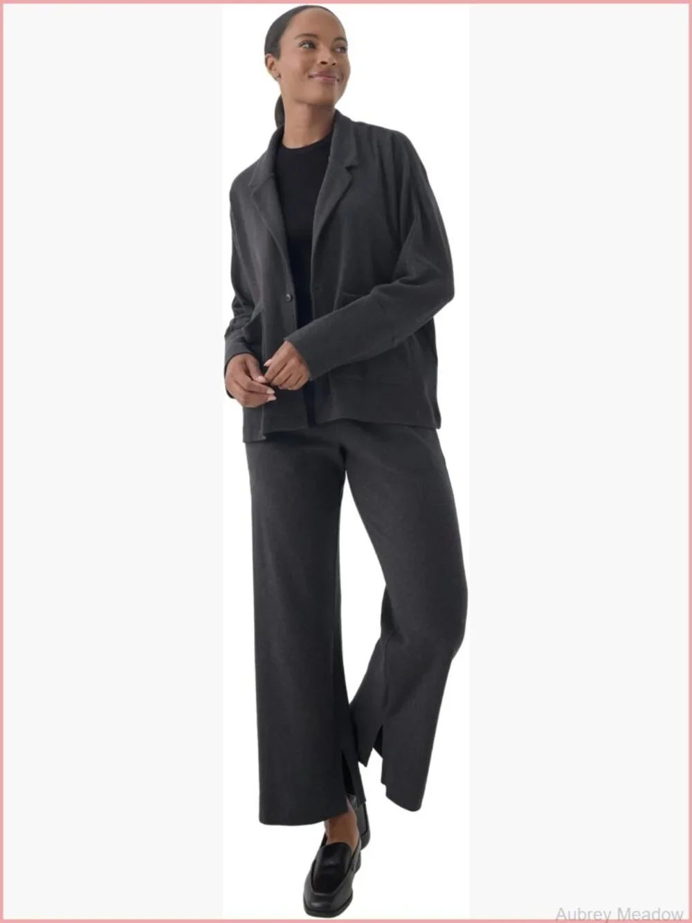 Relaxed Fit Organic Cotton Blazer with Notched Lapel, Open Front, Long Sleeve